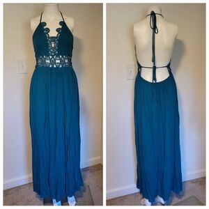 💚Shinestar Teal Embellished Backless Sundress